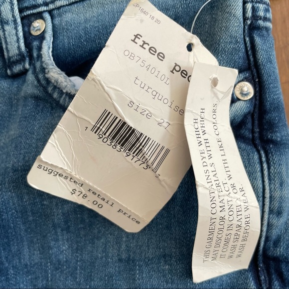 Free People Blue Denim Jeans 27L Long Distressed Ripped Knee Skinny Mid Rise - Picture 3 of 10